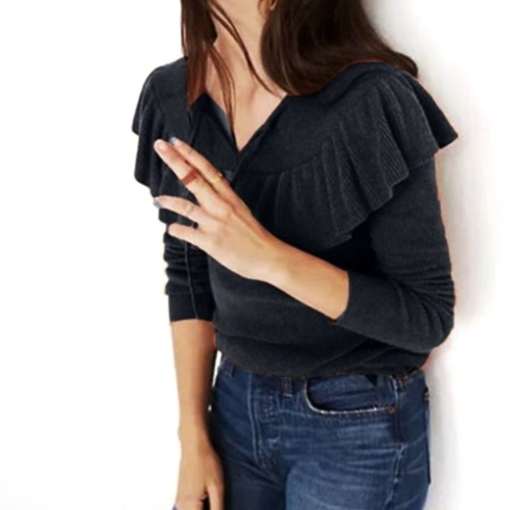 NEW Madewell Tie-Neck Ruffle Pullover Sweater